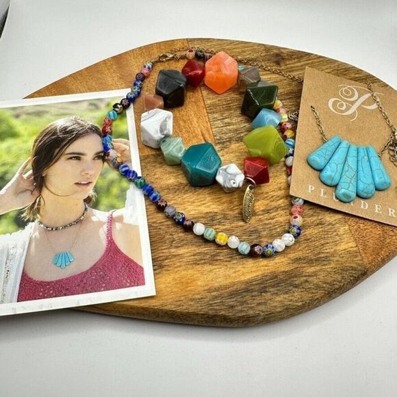 Plunder Posse August Jewelry Set Colorful Beaded Necklace Turquoise Pendant New - Picture 1 of 7